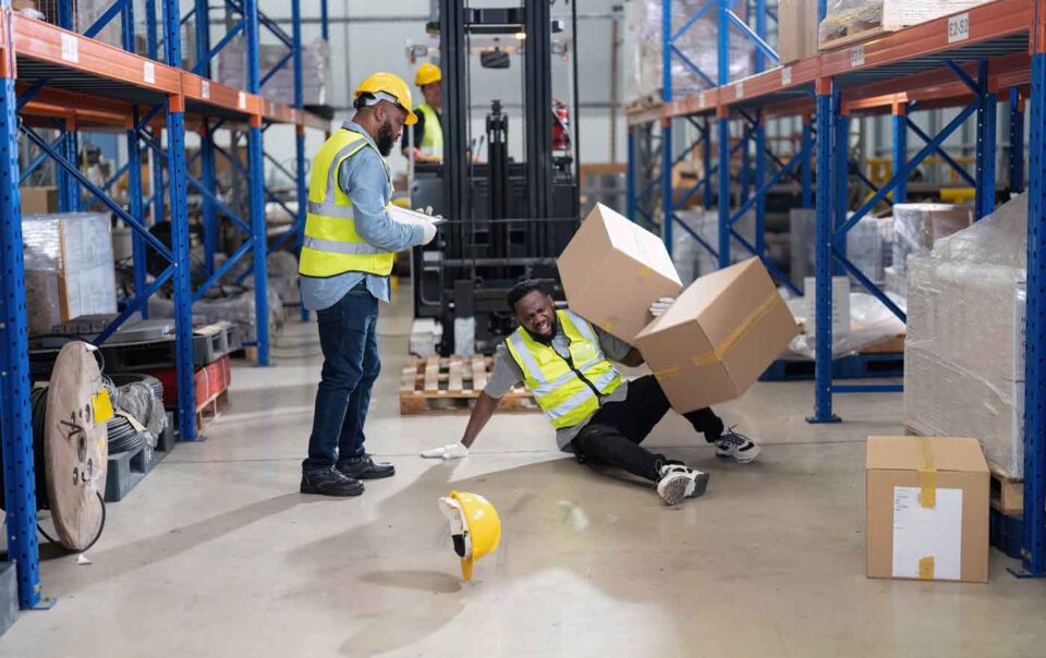 worker hurt at work after boxes fall on him
