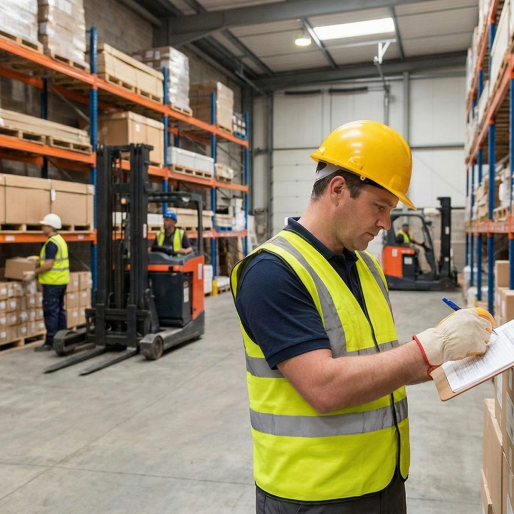 worker performing light duty administrative tasks in a warehouse