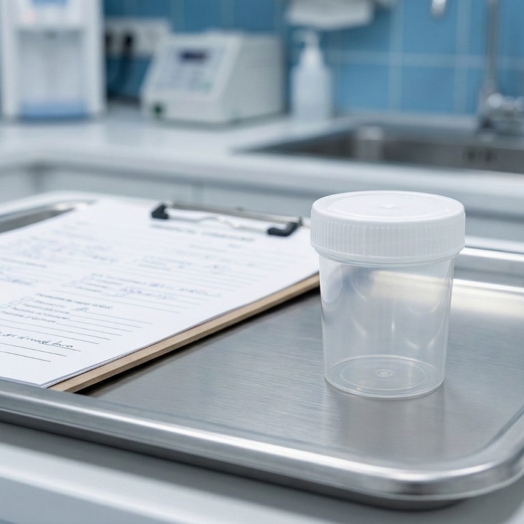 Medical specimen cup for workplace accident drug and alcohol testing