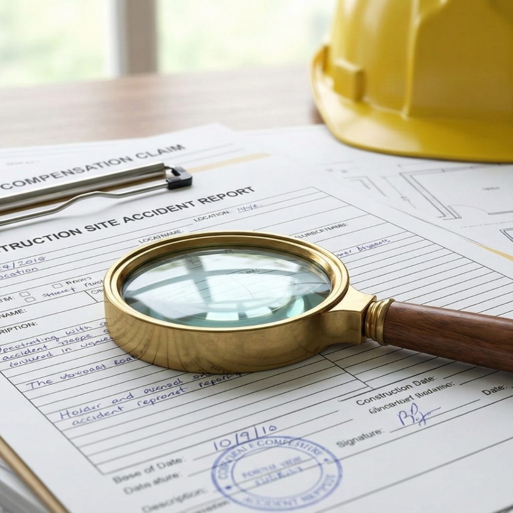 Magnifying glass and documents