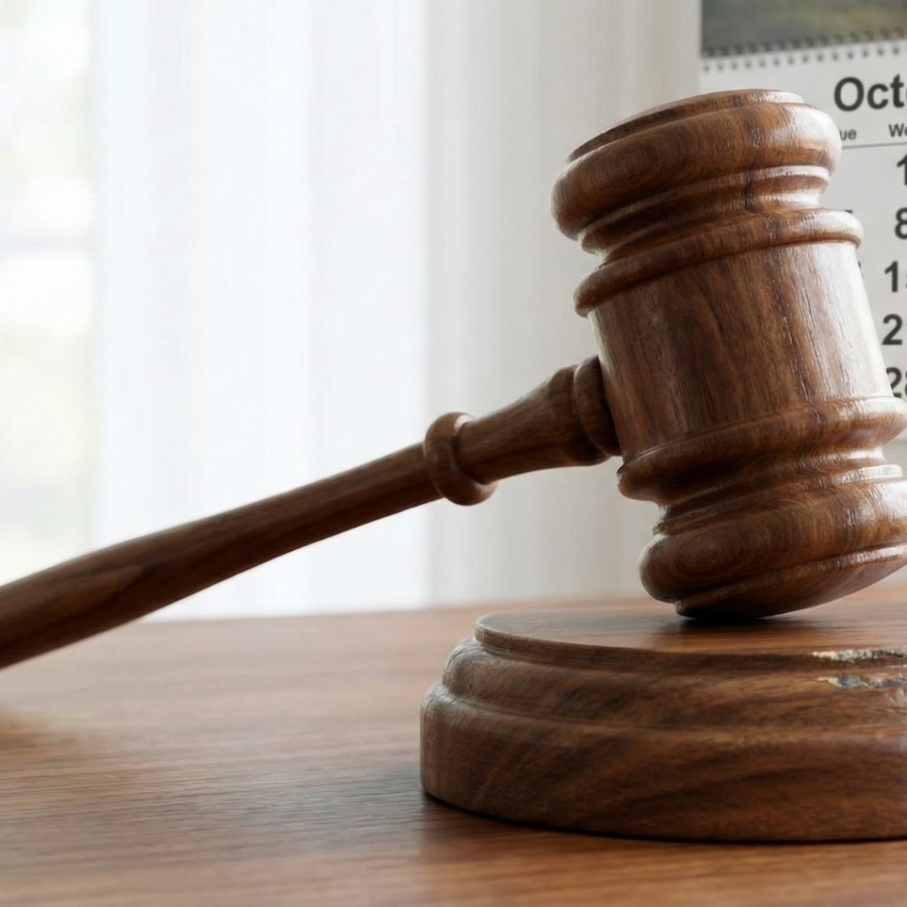 Wooden gavel and calendar