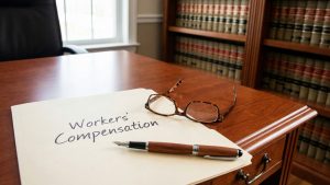 Workers compensation file folder on a desk
