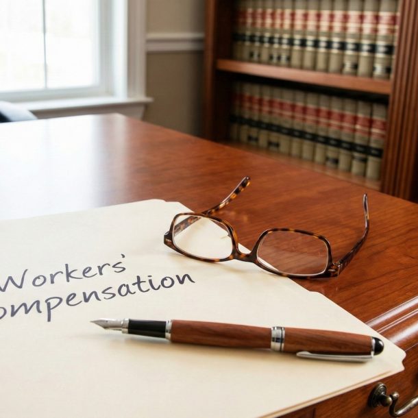 Workers compensation file folder on a desk