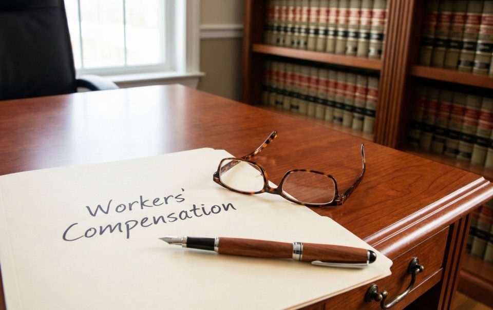 Workers compensation file folder on a desk
