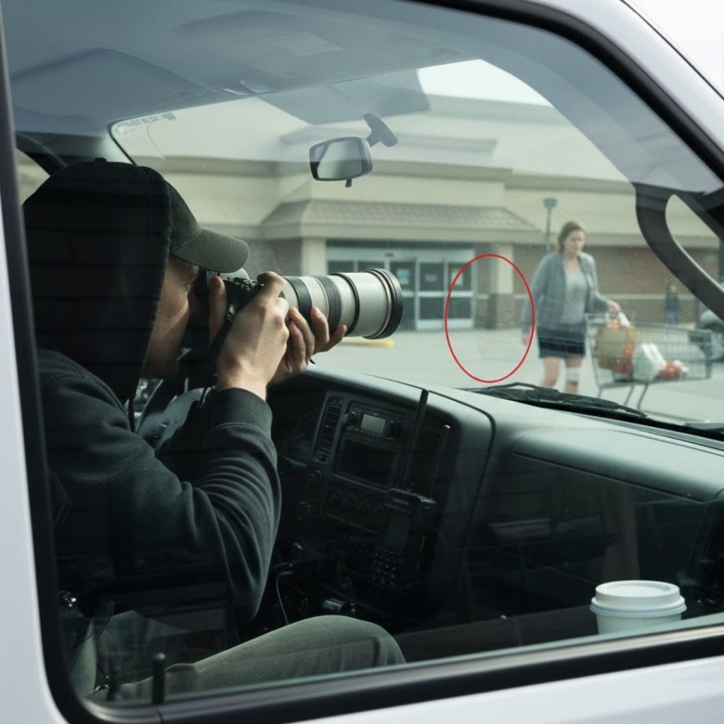 someone watching someone leave the grocery store