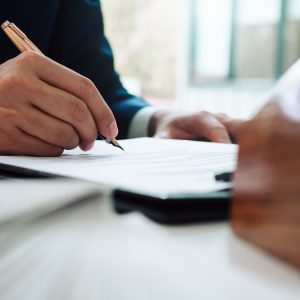 Lawyer talking with a client