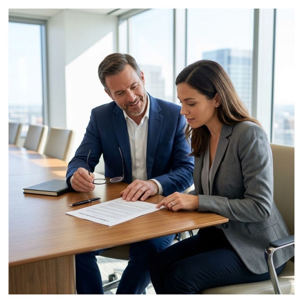 A man and a woman review a commissioner decision regarding workmans' comp.
